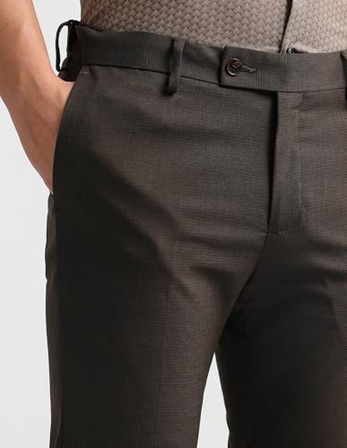 Arrow Men's Textured Regular Fit Trousers (ARAKTR2115_Brown_32)