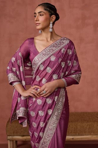 Soch Womens Onion Pink Fendy Georgette Embroidered Saree With Zari