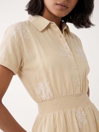 Max Women Embroidered Midi Dress (Beige_L)
