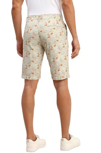 Men Green Print Slim Shorts