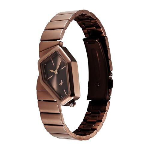 Fastrack Wild Viper-Inspired Unique Shaped Brown Dial IP Brown Stainless Steel Strap Watch for Women - 6323QM01