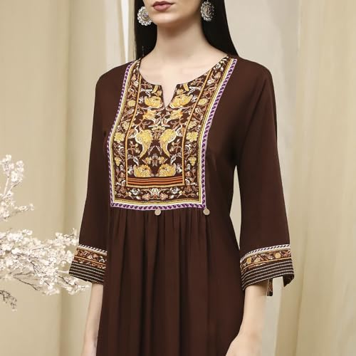 Biba Women Brown Rayon Viscose Narrow Kurta Set_46