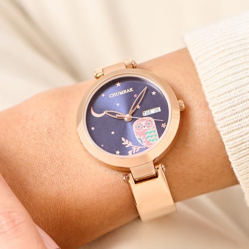 Chumbak Nocturnal Metal Watch | Rosegold with Navy Dial|Stylish Fashion Watch for Casual/Work|Gifts for Women/Girls/Ladies|Wrist Watches for Women