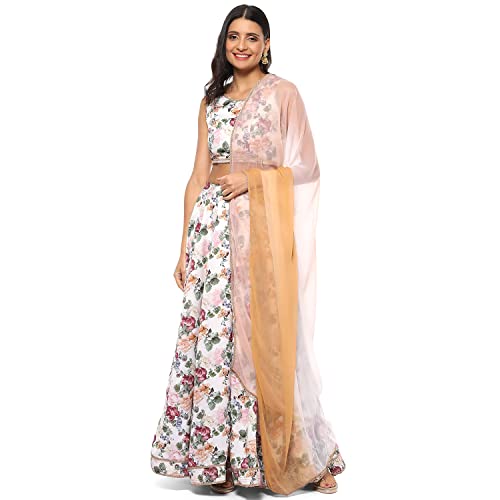 BIBA WOMEN PRINTED FLARED SALWAR KURTA DUPATTA(SKDROSE BOW8586_OFF WHITE_42)