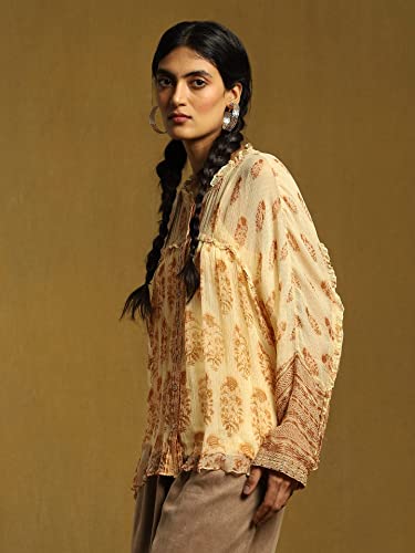 Ritu Kumar Beige Paisley Print Embroidered Shirt with Inner