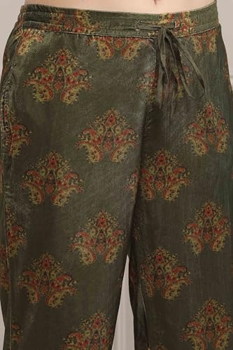 Biba Women Heena Green Polyester Straight Printed Kurta Pants Set_34