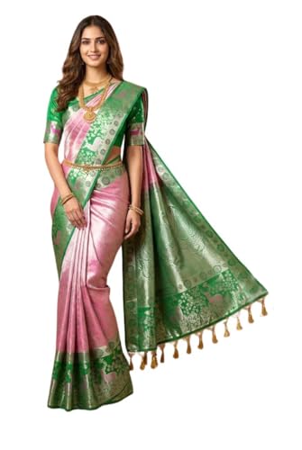 VFCollections Women's Traditional Handloom Kanchipuram Silk Pure Pattu Sarees | Rich Zari Woven Design | Bridal Saree | Unstitched Blouse-1