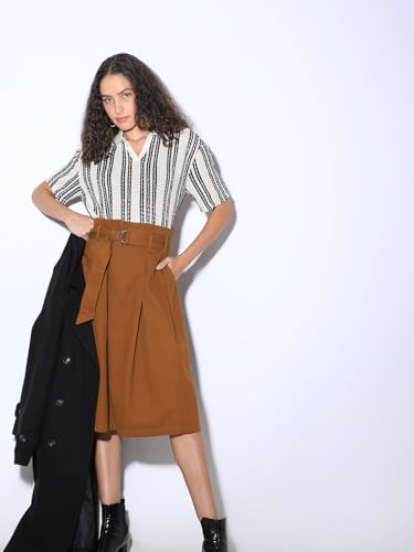 VERO MODA Women Solid Brown Cotton A-Line High Rise Skirt