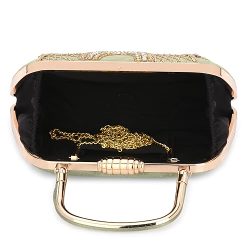 For The Beautiful You Embroidered Women's handle Clutch (Green)