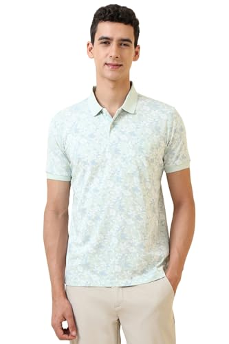 Men Light Blue Print Polo Neck T-Shirt