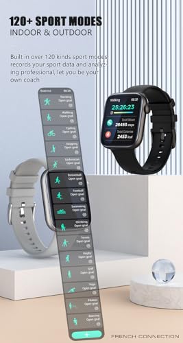 French Connection Elite Premium Smart Watch| SingleSync Bluetooth Calling| 1.8" Large Display| Built-in AI Voice Assistant| Premium Straps| SpO2 & Heart Rate Monitoring| 120+ Sports Modes - FCSW07-D