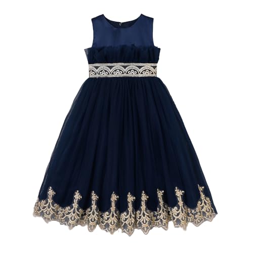 Hopscotch Girls Navy Sleeveless Lace Embellished Gown for Age (5-6 Years)