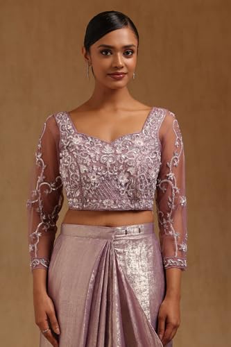 Soch Womens Lavender Fendy Tissue Solid Ready to Wear Saree