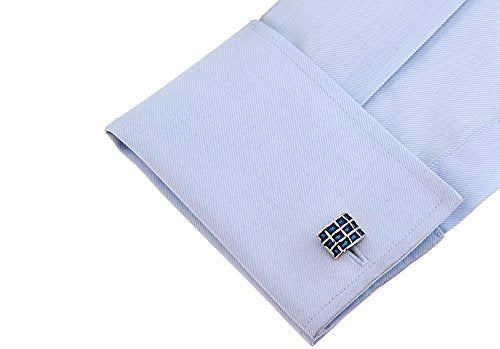 Topen Topen Blue Net Rectangular Brass Cufflinks For Men
