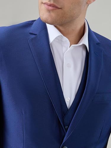 Park Avenue Men Super Slim Fit Structure Pattern Terelyne Rayon Blend Notch Lapel Full Sleeve Formal Suit Blue