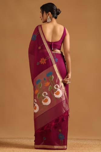 Soch Womens Wine Tissue Woven Design Saree