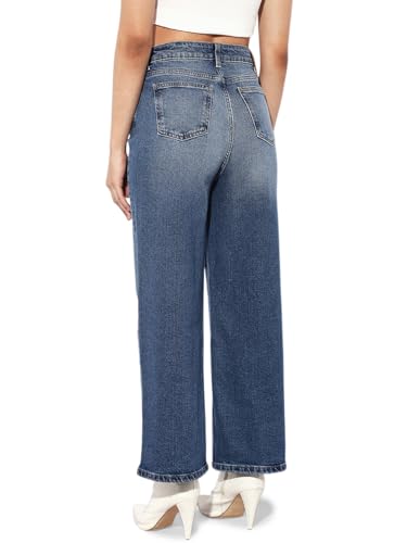 ONLY Women's High Rise Wide Leg Jeans Medium Blue Denim