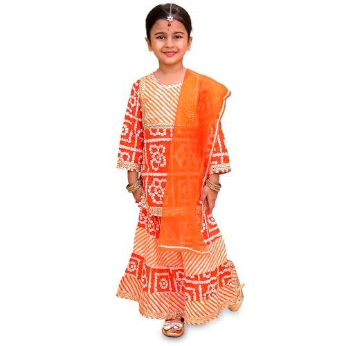 LITTLE GINNIE Cotton Kurta Sharara Set with Dupatta for Girls 1-2 Years - Ethnic Wear for Kids Girls - Orange
