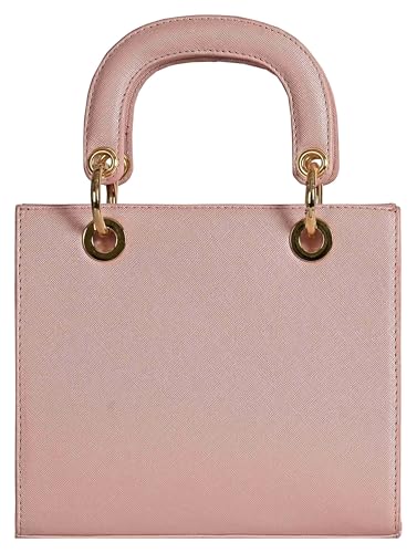 eske Vegan Leather Sofia Handbag, Detachable Strap, 8 cm Handle Drop, 57 cm Shoulder Drop (Pink Saffiano)