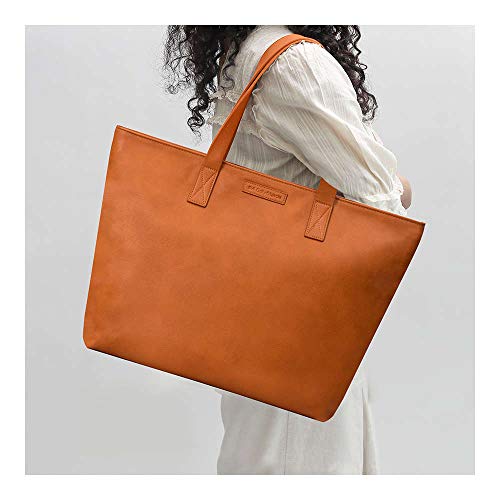 DailyObjects Women's Latest Tote Bag | Spacious, Stylish, Sturdy Vegan Leather Handbag with Zip closure and Laptop Compatibility | Handcrafted Ladies Shoulder Purse For Daily & Office Use - Tan