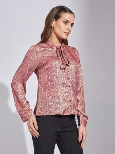 Latin Quarters Women Pink Full Sleeves Tie up Neck Top_L
