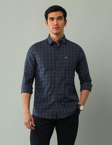 Arrow Sports Men's Checkered Slim Fit Shirt (ASAJSH1414_Dark Blue