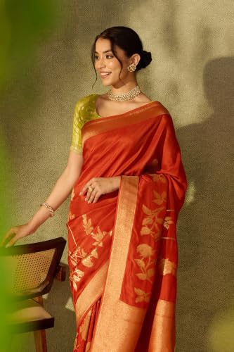 Orange Woven Pure Viscose SareeWith Unstitched Blouse( SAPP04AE2616-Orange)