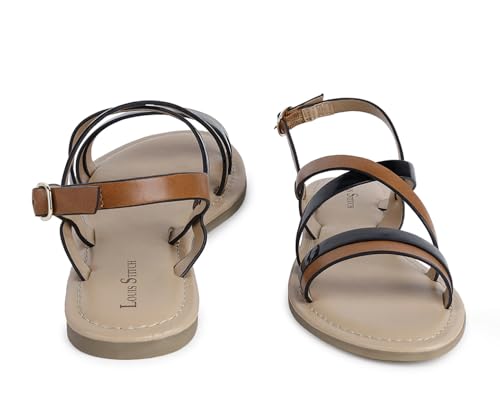 LOUIS STITCH Black and Tan Striped Sandals for Women | Comfortable Lightweight and Stylish Sandals | LSOF-LD05-STJBTN | UK-8