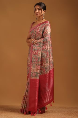 Soch Womens Pink Tussar Botanical Saree