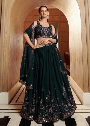 JIHU CULTURE Designer Green Embroidery Work Lehenga Choli With Dupatta