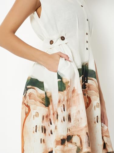 Max Kalki x Max Women Artistic Printed Midi Dress (White_M)
