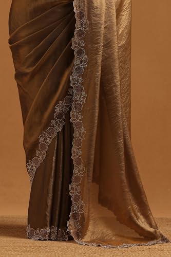 Soch Womens Olive Fendy Organza Saree With Swarovski Stone