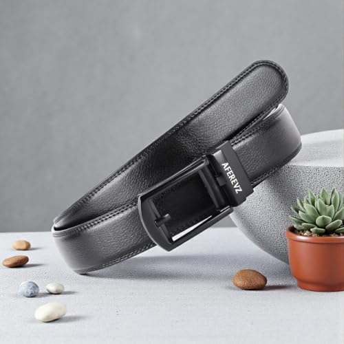 AFEREVZ Timeless Genuine Leather Belt For Men | Auto Lock System | Latest Buckle Design | Adjustable Waistband up to 46 Inches | Perfect for Formal and Casual Wear