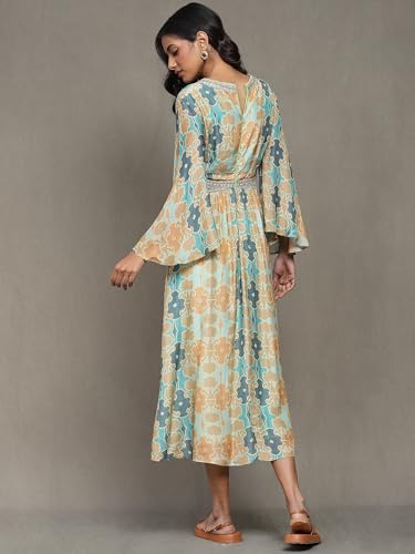 Ritu Kumar Aqua Blue Printed Long Dress