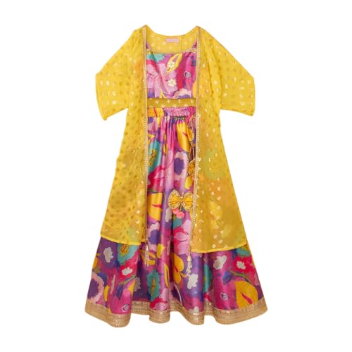 Hopscotch Girls Silk Blend Blouse and Lehenga Ethnic Set with Jacket Readymade In Purple Color For Ages (6-7 Years)