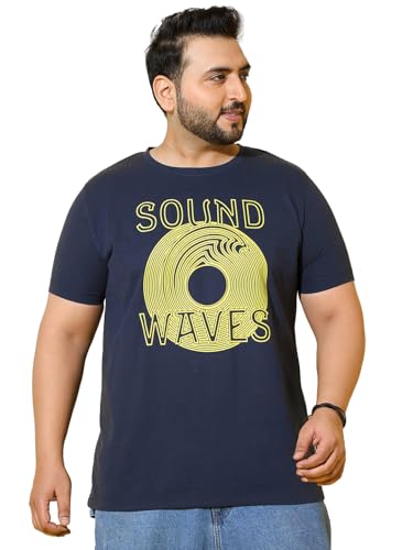 Bigbanana Men Plus Size Printed Navy Round Neck Tshirt (Frequency,Navy,7XL)