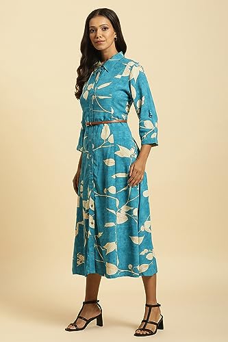 W for Woman Blue Long Shirt Dress in Abstract Print_23AUW19653-810527_S