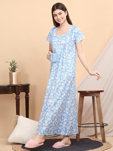 Sweet Dreams Women's Cotton Maxi Casual Night Dress (OCW-3792 Sky Blue 2XL)