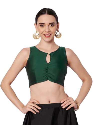 studio rasa Women's Silk Blend Solid Key-Hole Readymade Crop Top for Festive Party Wedding(TPWC12605L_Green_Large)