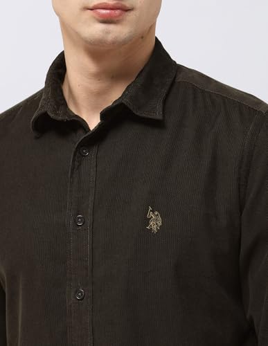 U.S. Polo Assn. Denim Co. Men's Corduroy Regular Fit Shirt (UDSHT1884_Dark Brown_40)