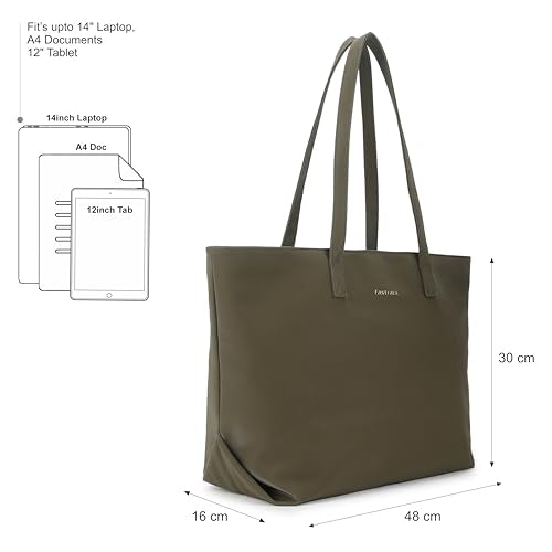 Fastrack Casual Tote Bag For Girls, Large Size With A Zipper Closure And Padded Laptop Compartment, Compatible With Laptops Up To 14 Inches, Double Handle Bag, Grey