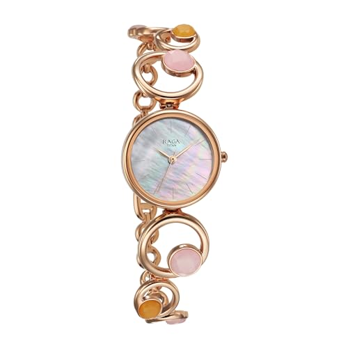 Titan Raga New You Quartz Analog Mother Of Pearl Citrine and Rose Quartz stones Strap for Women-95194WM01F/NT95194WM01F
