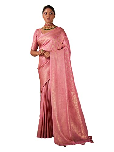 Vardha Women's Kanchipuram Art Silk Saree with Unstitched Blouse Piece - Gold Zari Woven Work Sarees for Wedding (Asya Vol.5_566)