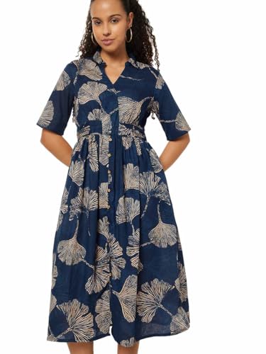 Max Women Printed A-line Shirt Dress (Blue_M)