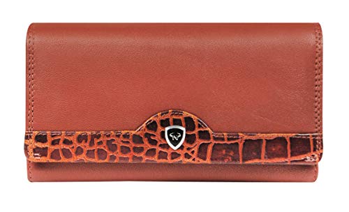 Calfnero Women's Genuine Leather wallet-Long Purse Wallet with Multiple Card Slots, Zip Pocket and Note Compartment (Cognac)