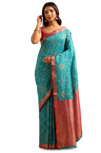 Soch Womens Teal Silk Ethnic Motifs Zari Woven Saree