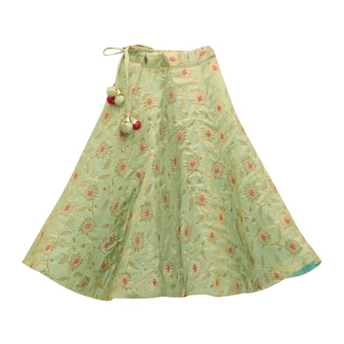 Hopscotch Girls Cotton Blend Ethnic Sets in Green Color For Ages (5-6 Years)