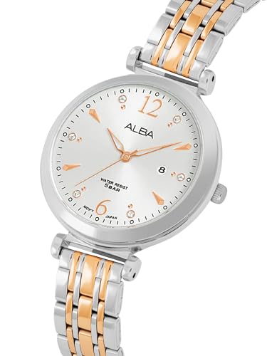 ALBA Stainless Steel Women Analog Wristwatch Ah7Bv9X1, White Dial, Silver Band