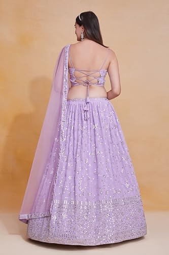 JIHU CULTURE Women Georgette Semi Stitched Lavender Embroidery Lehenga Choli Semi-Sttiched Lengha Choli With Dupatta, 3.5
