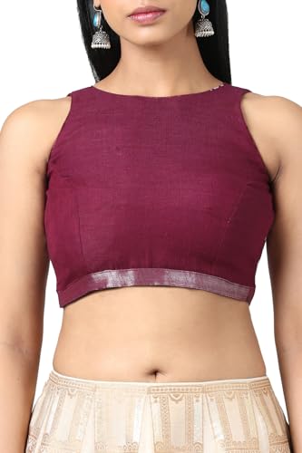 Soch Womens Wine Linen Batik Print Sarees With Tassels